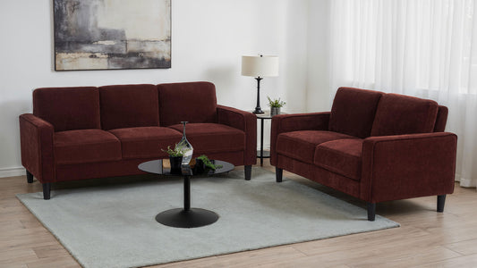 Ruth Transitional 2-Piece Chenille Living Room Set - Rust - Finally Home Furnishings LLC