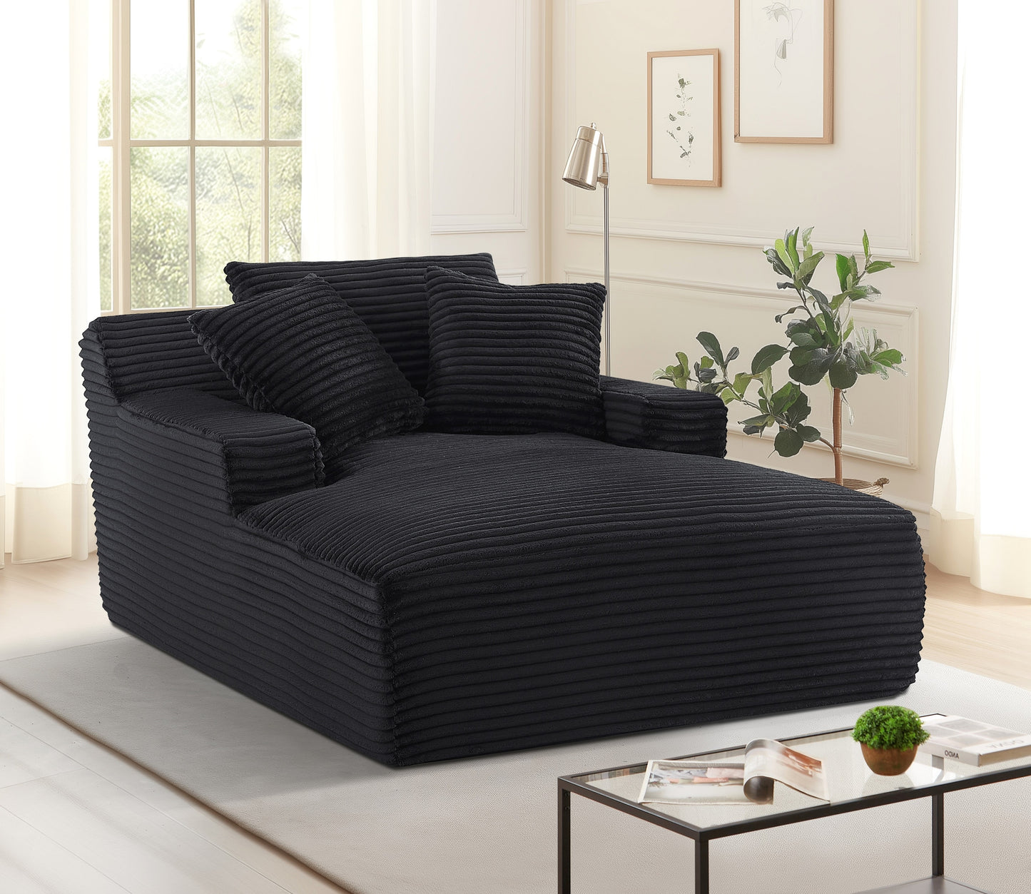 Cloudline Oversized Chaise Lounge Chair in Soft Corduroy - Black - detail view 6
