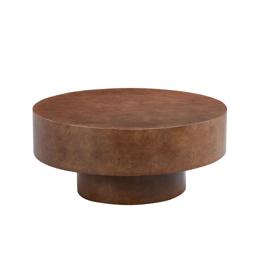 31"faux Burl Wood Pattern Decal Coffee Table with Sturdy Pedestal - Walnut - primary color shot