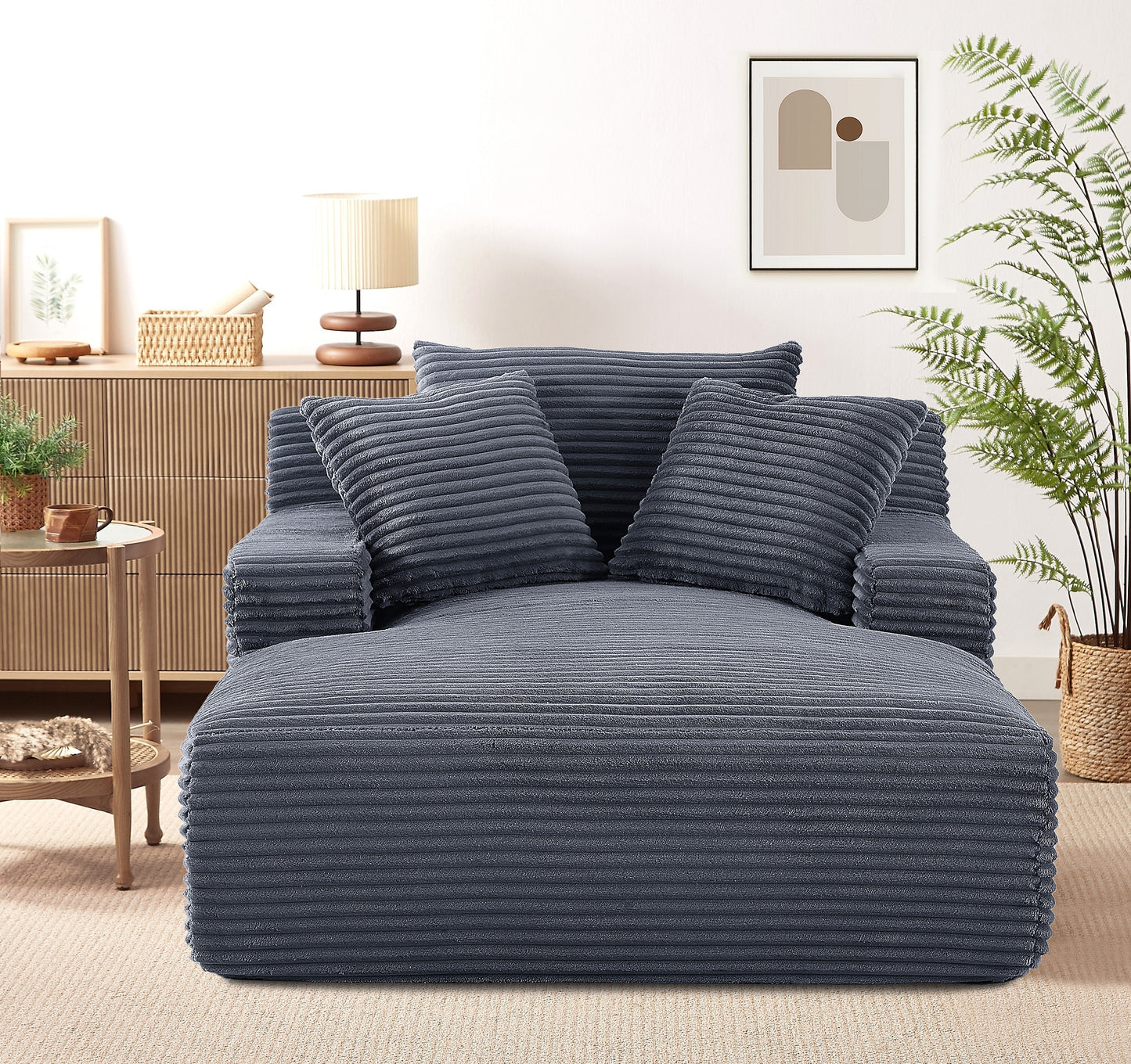 Cloudline Oversized Chaise Lounge Chair in Soft Corduroy - Grey - detail view 8