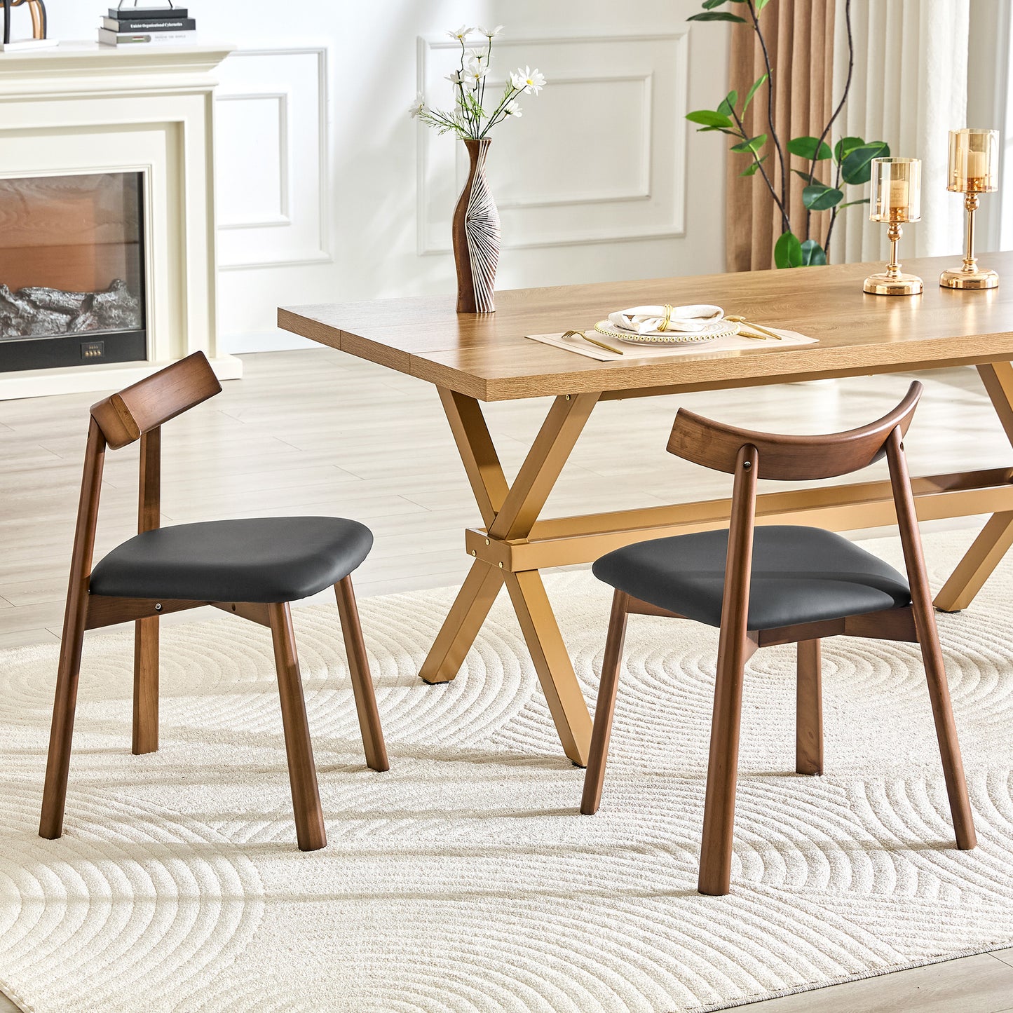Black Wood Dining Chairs with Gold Legs (set of 2) - primary color shot