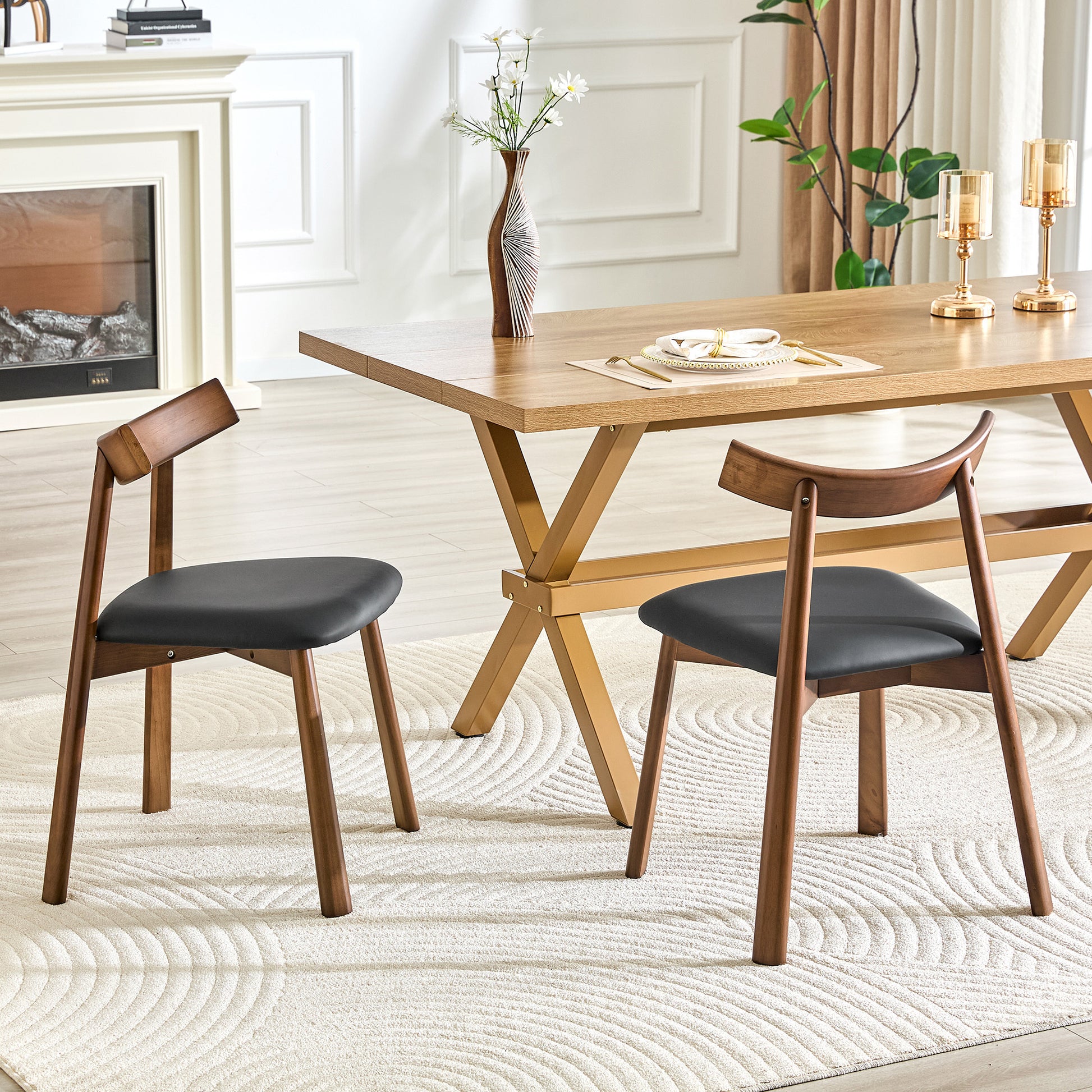 Black Wood Dining Chairs with Gold Legs (set of 2) - primary color shot
