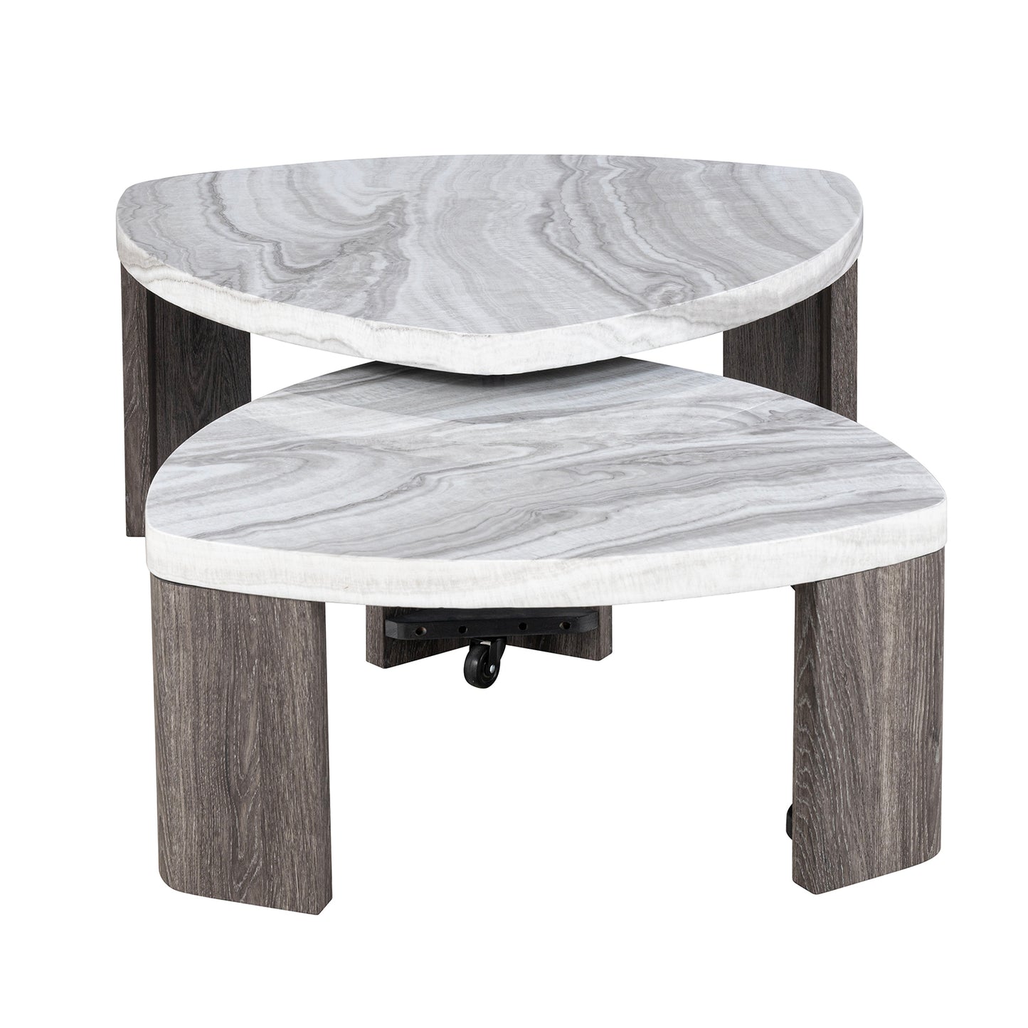 Contemporary Style Nesting Cocktail Table Hidden Caster for Easy Swivel Marble Pattern Space Saving Design Primary Living Room - detail view 3