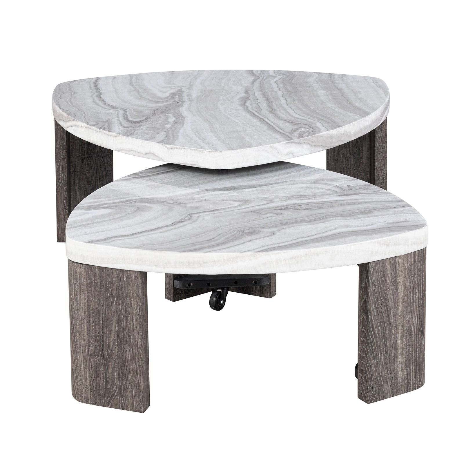 Contemporary Style Nesting Cocktail Table Hidden Caster for Easy Swivel Marble Pattern Space Saving Design Primary Living Room - detail view 3