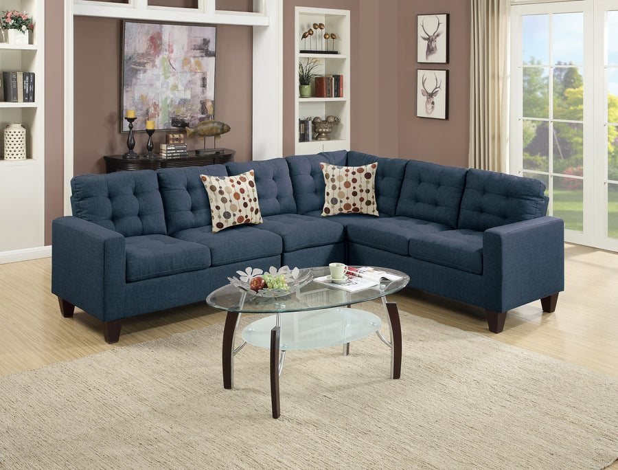 Modular Sectional Navy Polyfiber 4pcs Sectional Sofa LAF And RAF Loveseats Corner Wedge Armless Chair Tufted Cushion Couch - primary color shot