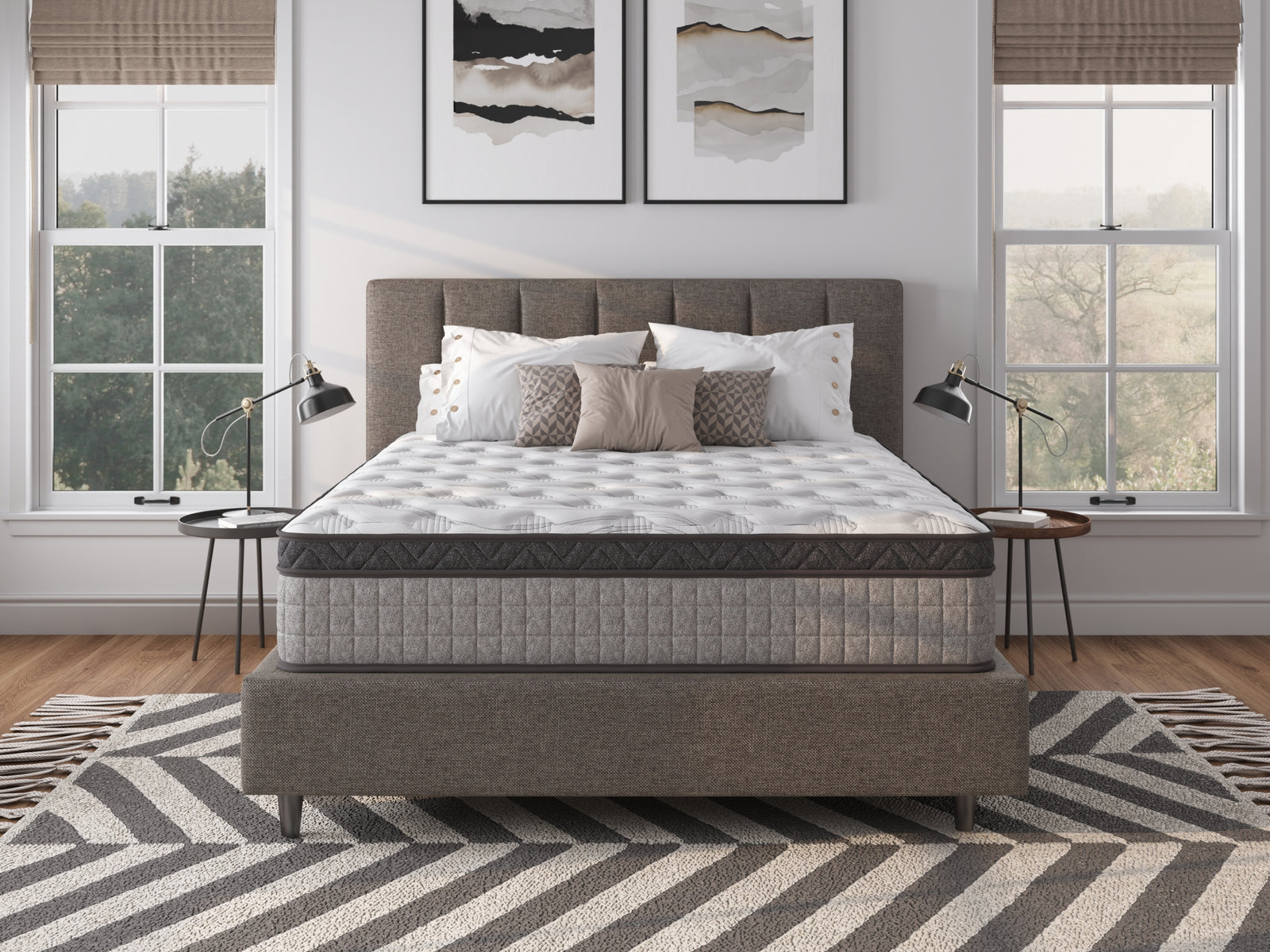 Ashlyn 12" Diamond Innerspring Hybrid and Cooling Gel Memory Foam Mattress - Gray - primary color shot
