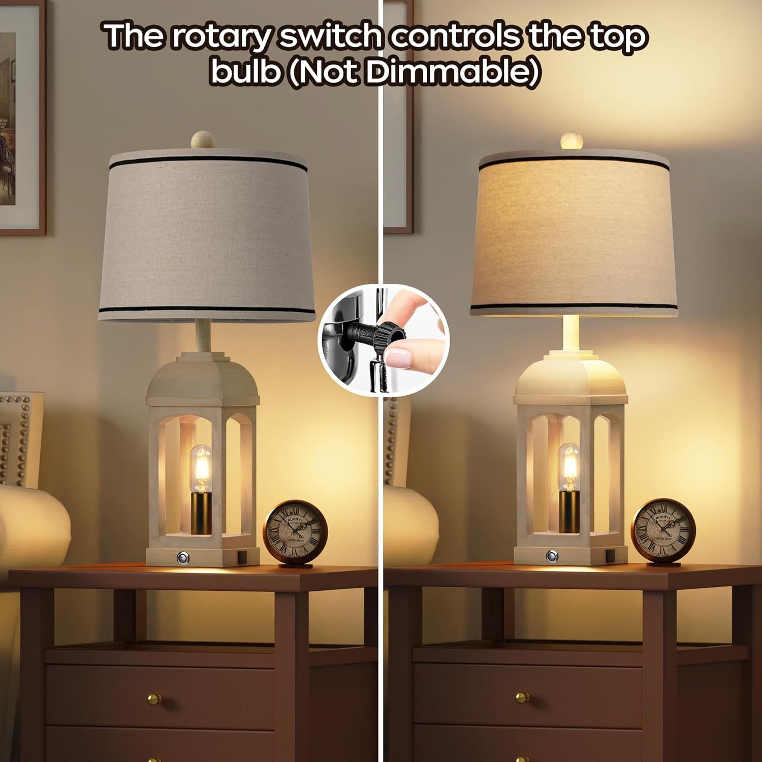 Set of 2 Beige Farmhouse Table Lamps with 3-Way Dim