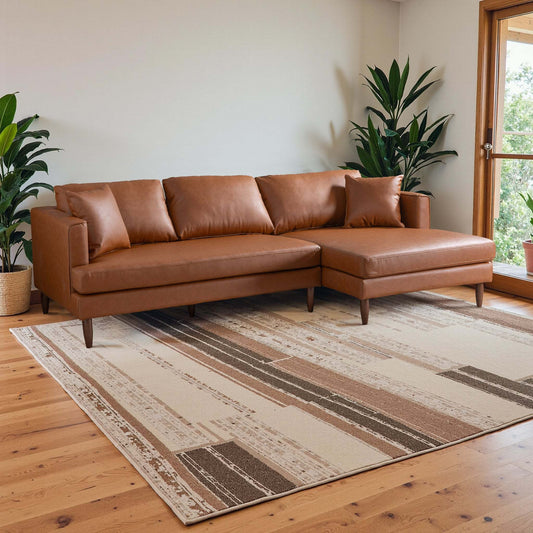 Blake Mid-Century Modern L-Shaped Sectional Sofa in Cognac Vegan Leather with Right Facing Design - detail view 2