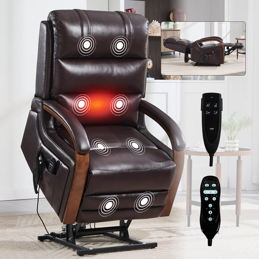 Power Brown Leatheraire Lift Recliner Chair Dual Motor Infinite Position Up to 350 LBS with Solid Wood Armrests - primary color shot