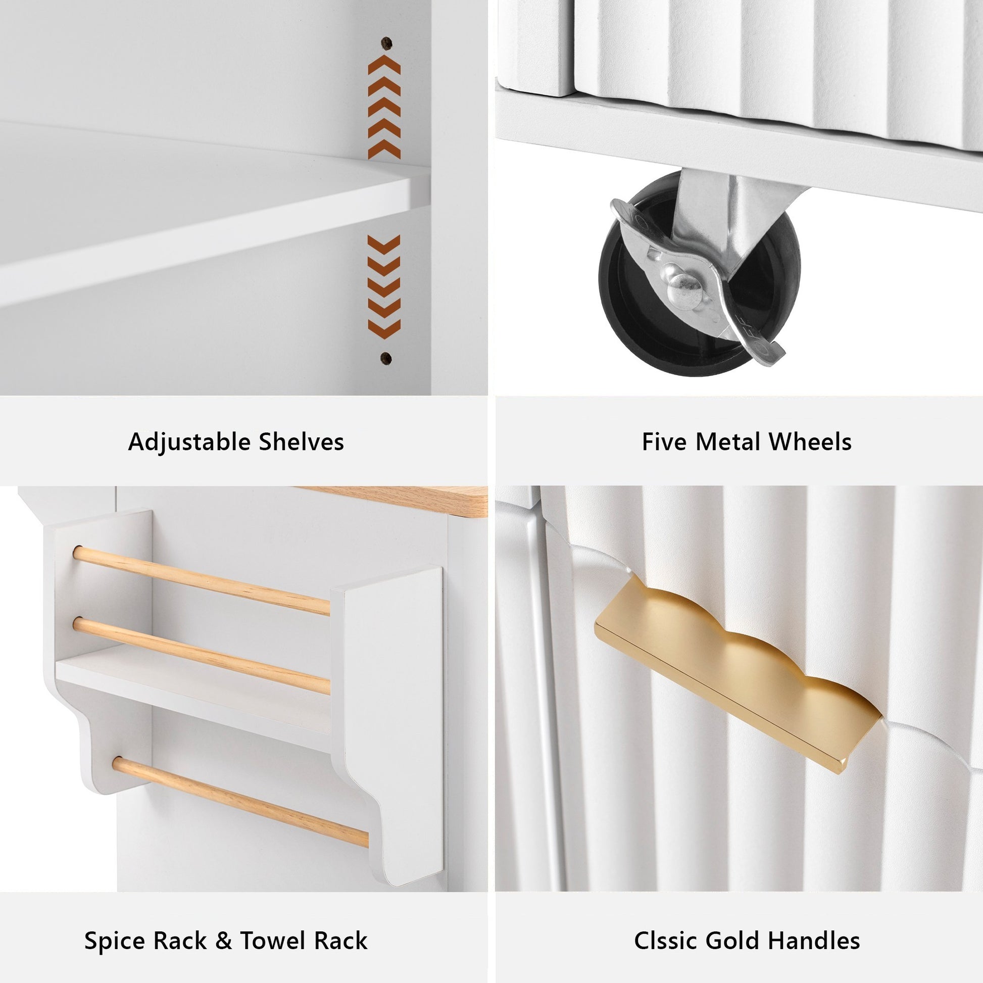 K&k Fluted Kitchen Island with Storage - White - detail view 5