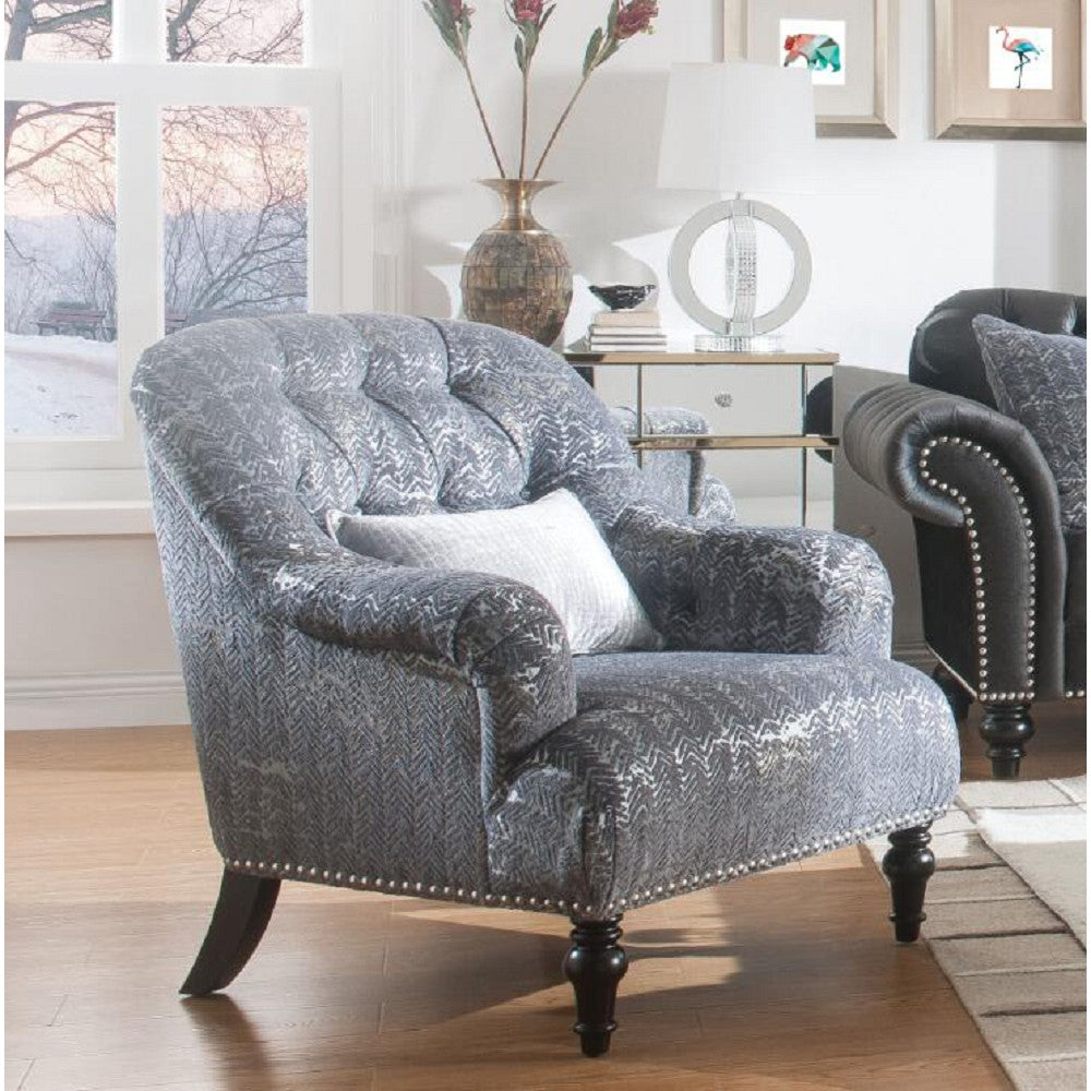 ACME Gaura Chair Patterned Gray Velvet with 1 Pillow - 53092