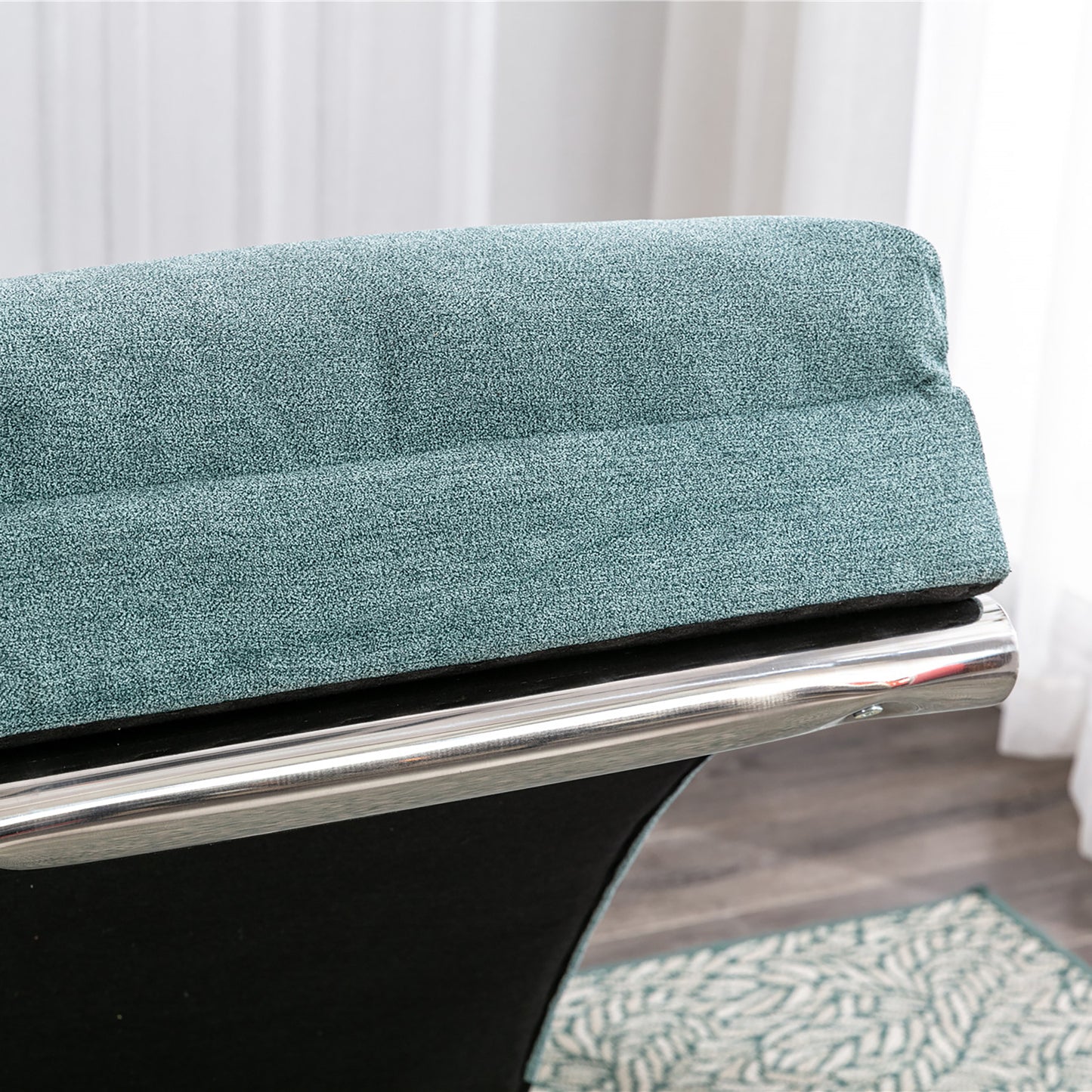 Teal Linen Chaise Lounge with Silver Legs - detail view 7