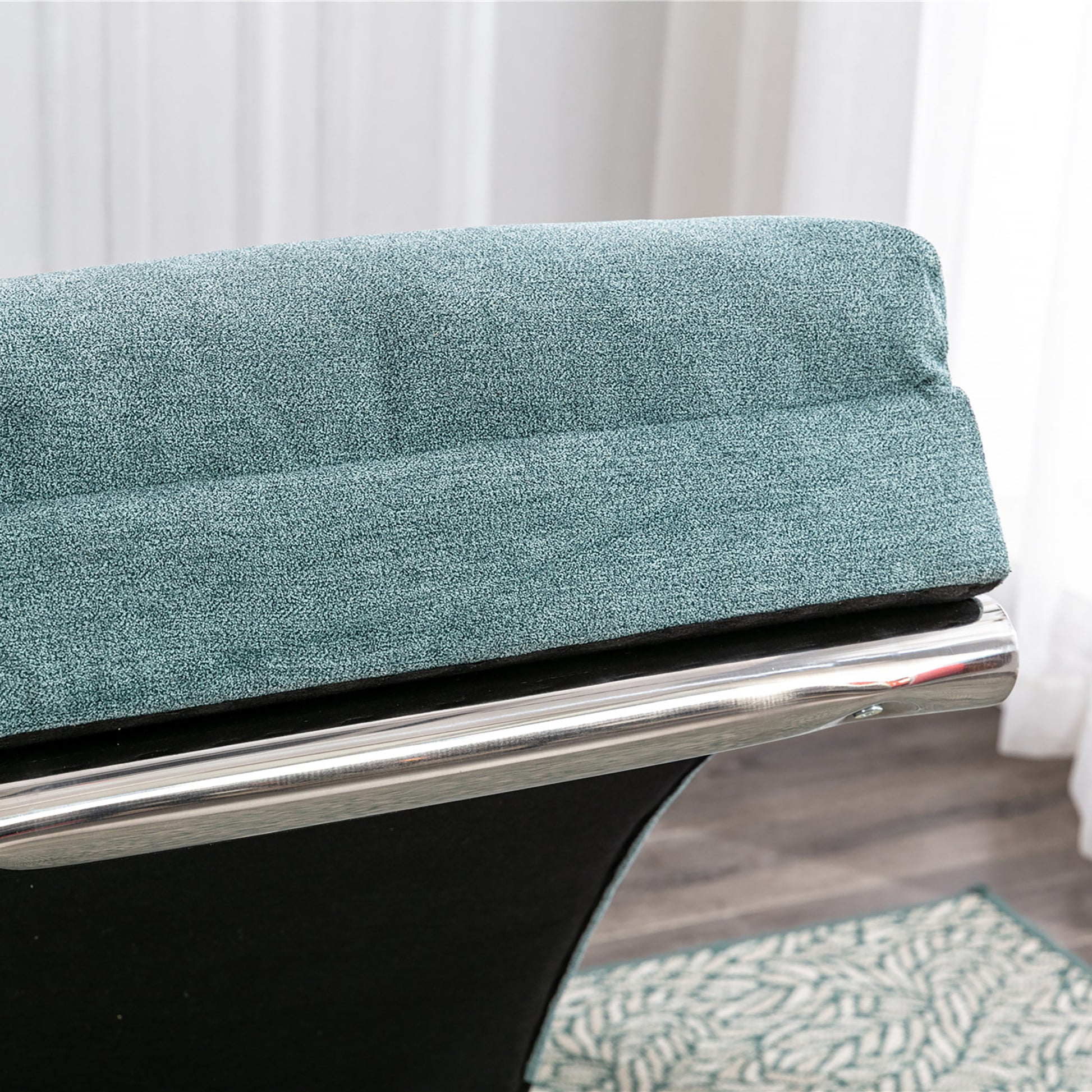 Teal Linen Chaise Lounge with Silver Legs - detail view 7