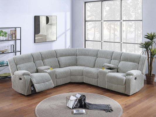 Sectional Sofa w Console Cup Holder 3pc Set Ash Color Luxurious Upholstered Fur Like Corduroy Living Room Couch Motion Reclining - detail view 2