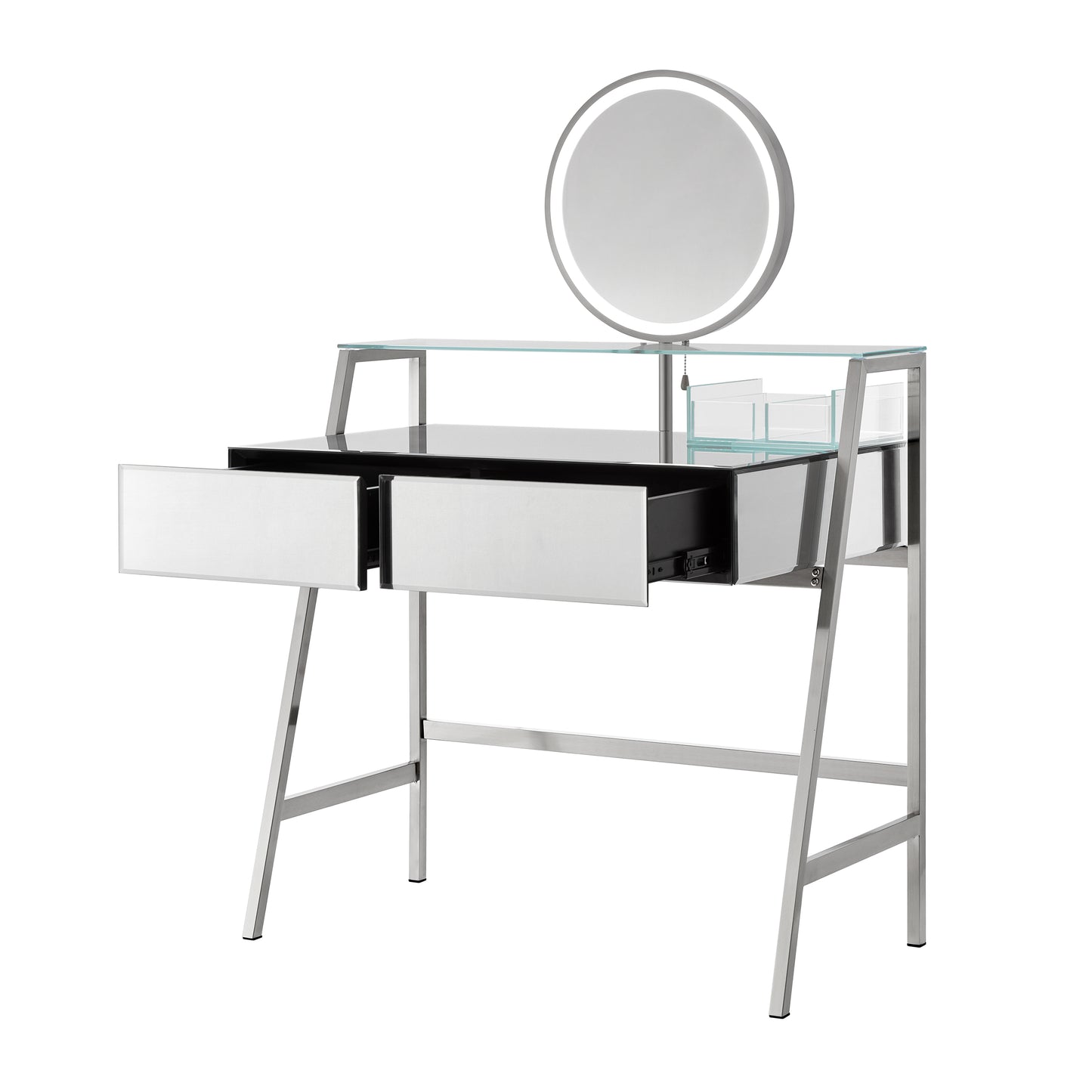 Bastion 33.9' Mirrored Makeup Vanity Desk with Mirror and Lights