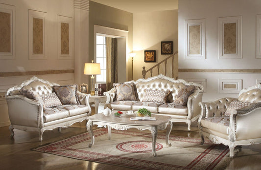 ACME Chantelle Sofa Set in Rose Gold PU with 3 Pillows