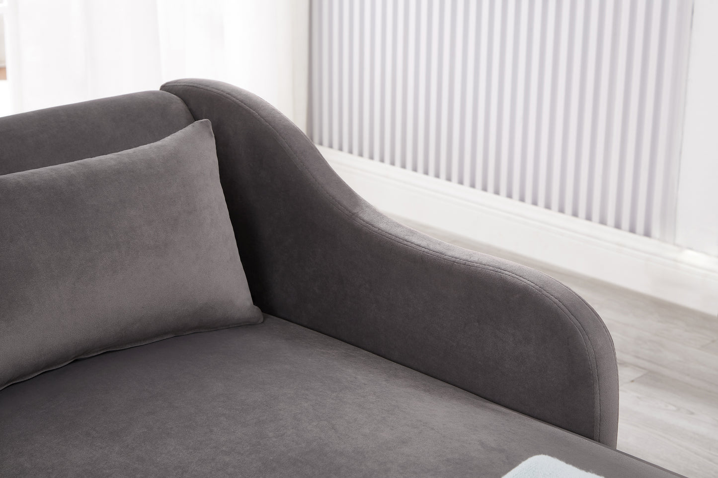 Modern Chaise Lounge Chair Velvet Upholstery (grey) - detail view 5