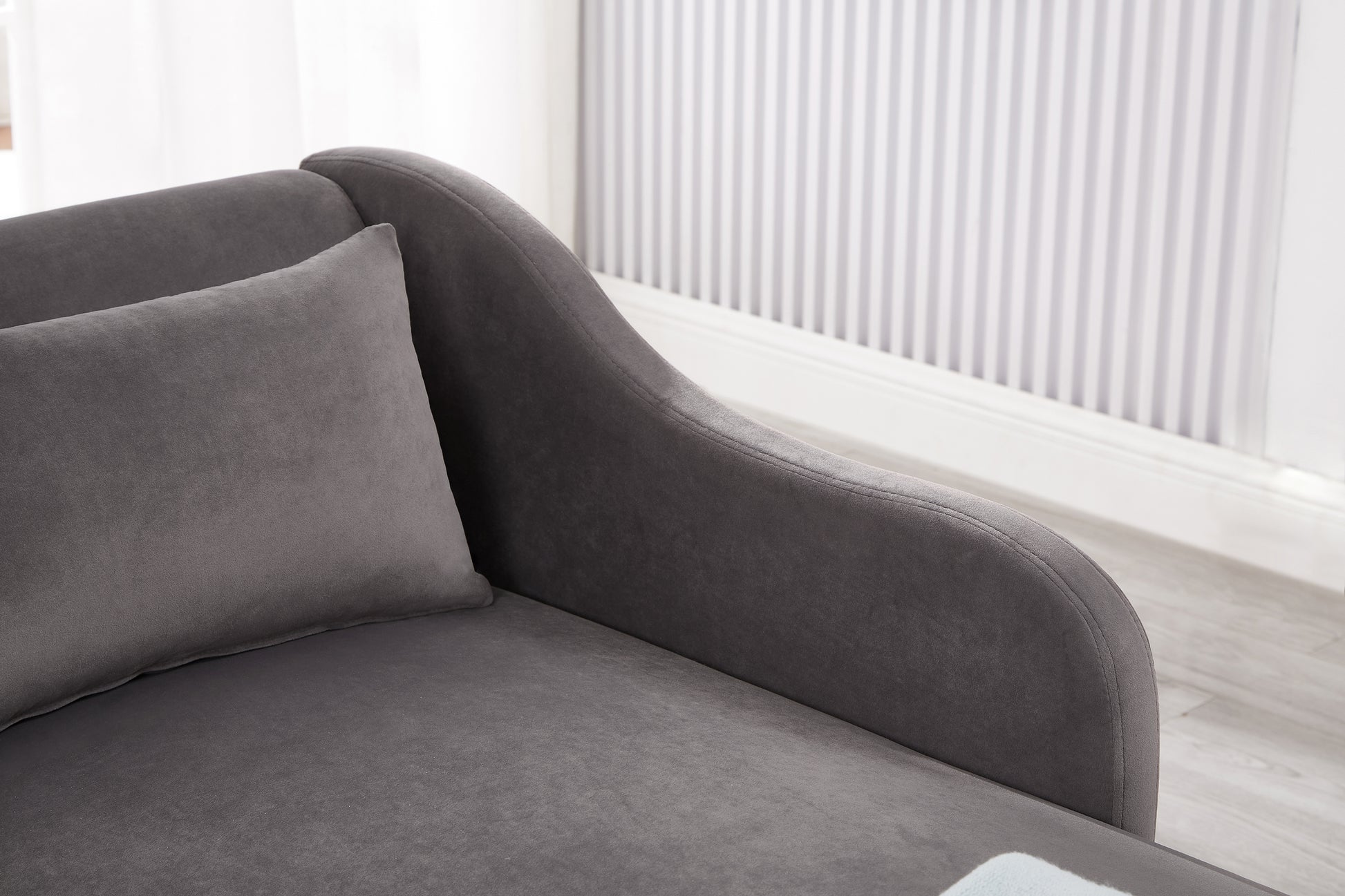 Modern Chaise Lounge Chair Velvet Upholstery (grey) - detail view 5
