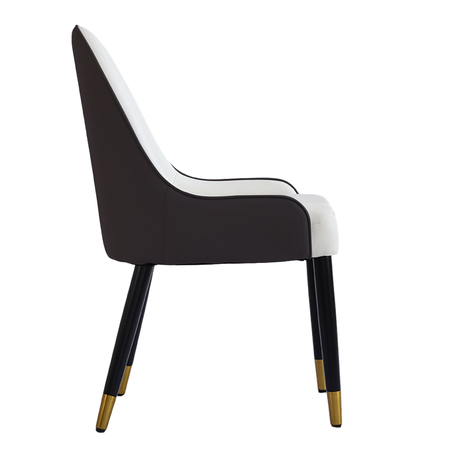 Saskia Modern PU Leather Side Chairs with Gold Tipped Legs Set of 2 Dark Brown & White
