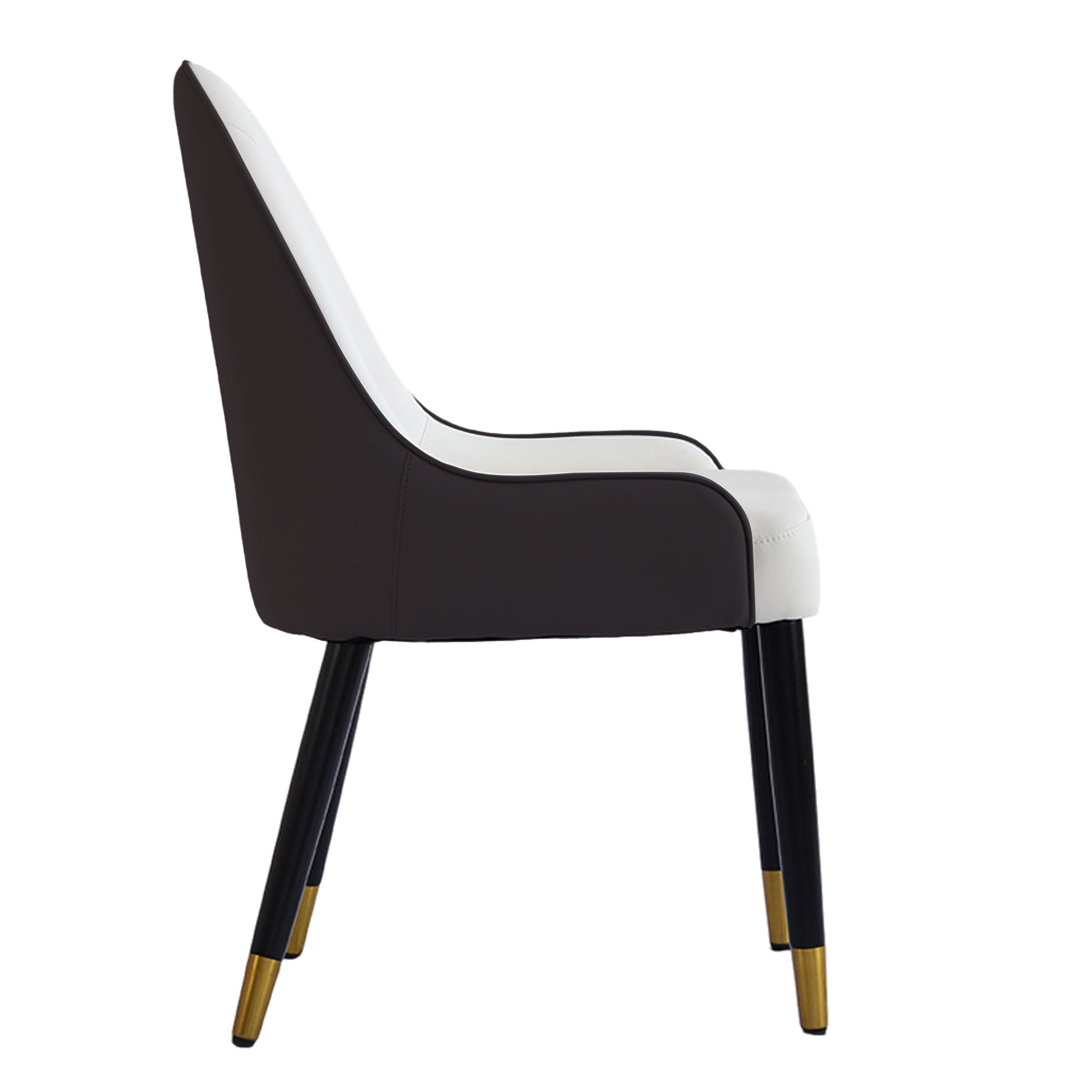Saskia Modern PU Leather Side Chairs with Gold Tipped Legs Set of 2 Dark Brown & White