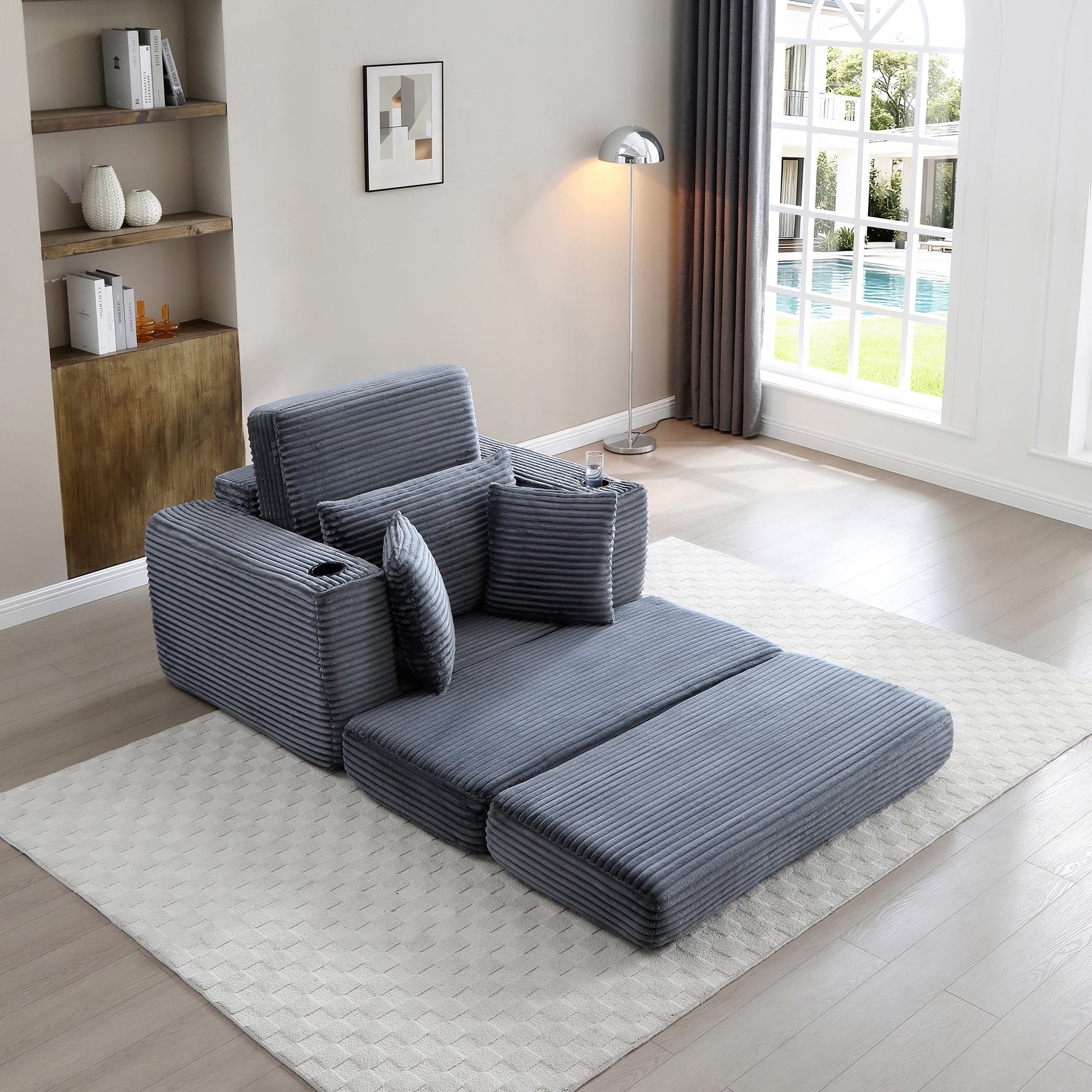 52" Boneless Chaise Lounge Chair Indoor-Oversized Cloud-Like Cozy Comfy Modular 3-in-1 Sofa Bed for Reading - Grey - detail view 3