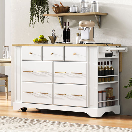 K&k Kitchen Island with 6 Drawers - White - detail view 2