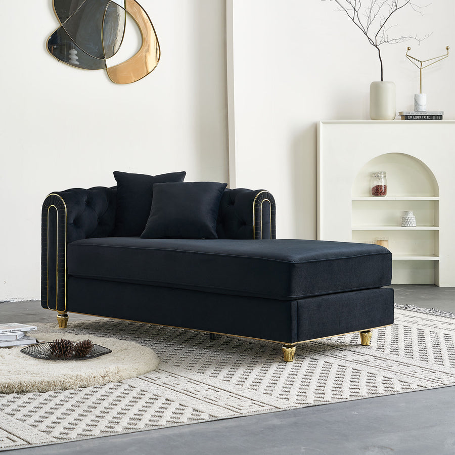 67" W Velvet Chaise Lounge - Black - primary color shot