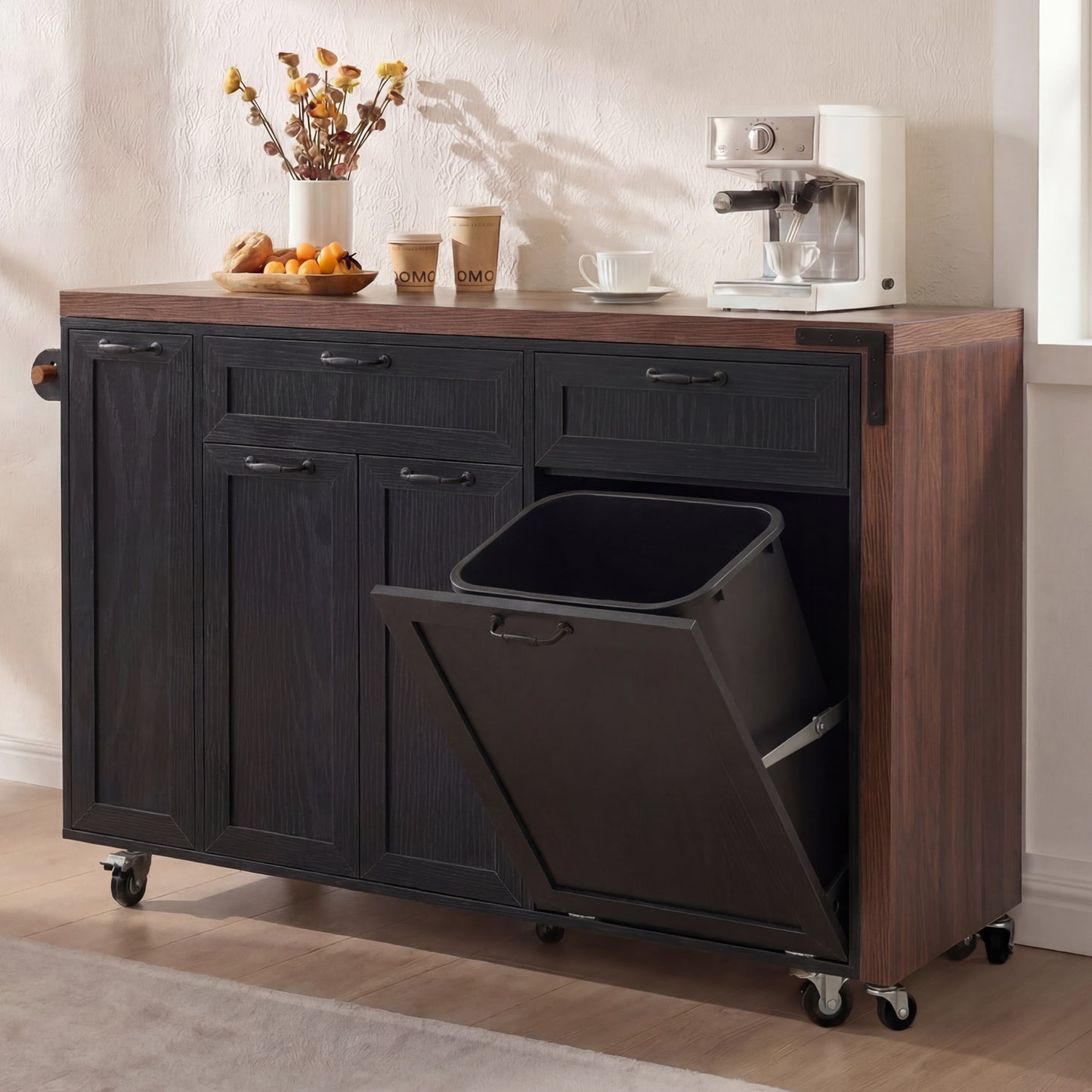 K&k 102.3' Kitchen Island with Extendable Dining Table - Black - detail view 4