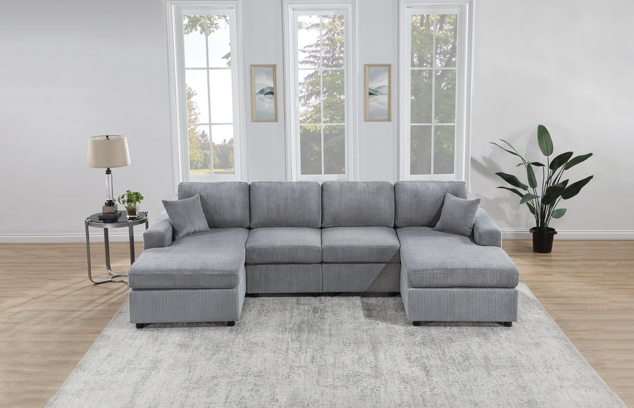 Stunning Modern Fog Color 2pc Sectional Set Corduroy Couch LAF And RAF Chaise Armless Loveseat Living Room Furniture - primary color shot