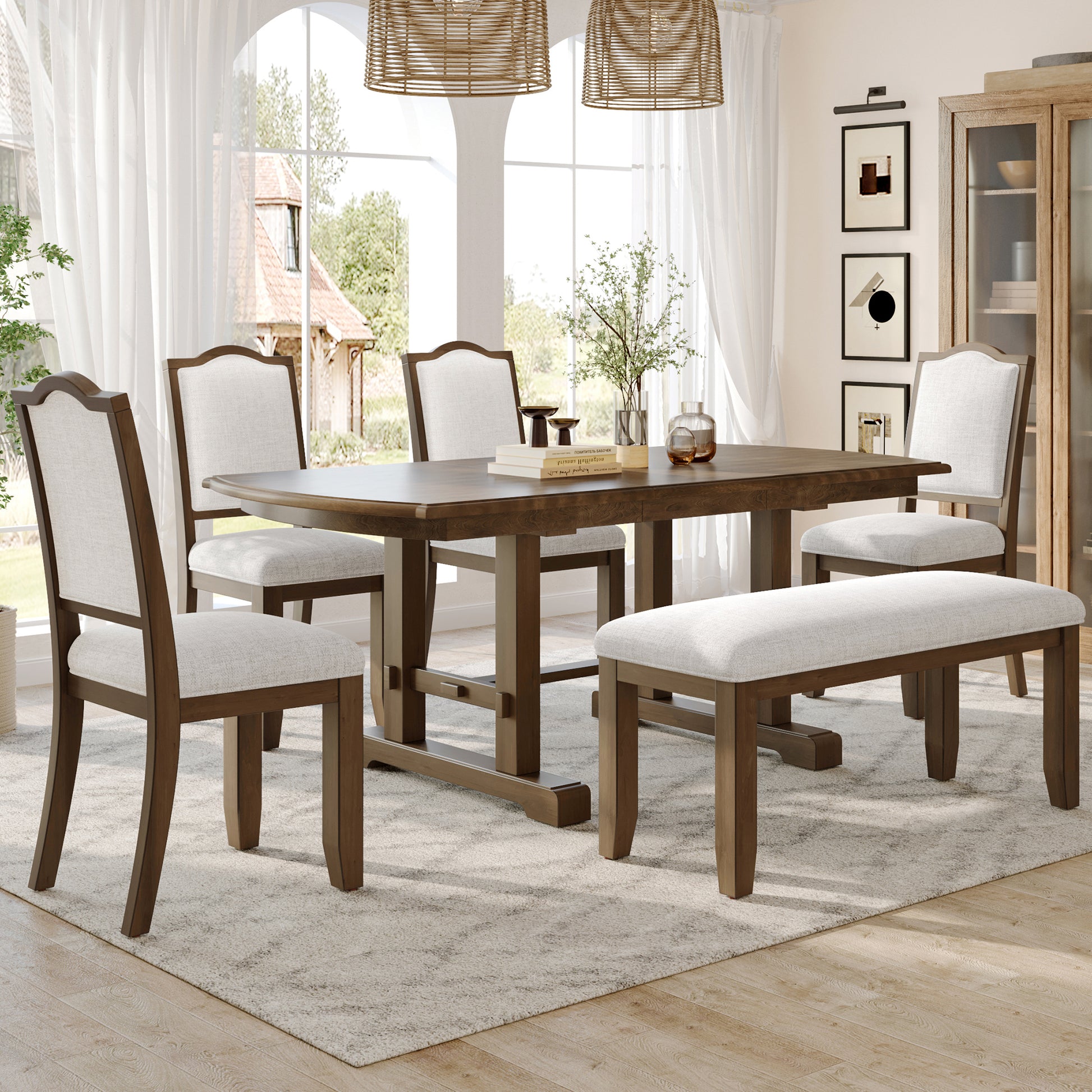 6-Piece Dining Table Set - Beige+brown - detail view 2