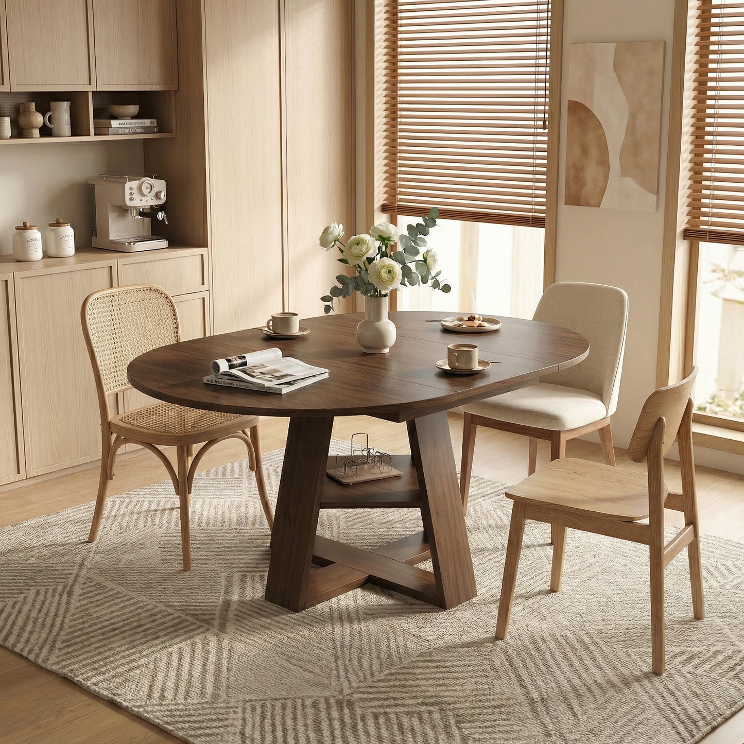 43" -59" Extendable Round Dining Table for 4-8 - Walnut - primary color shot