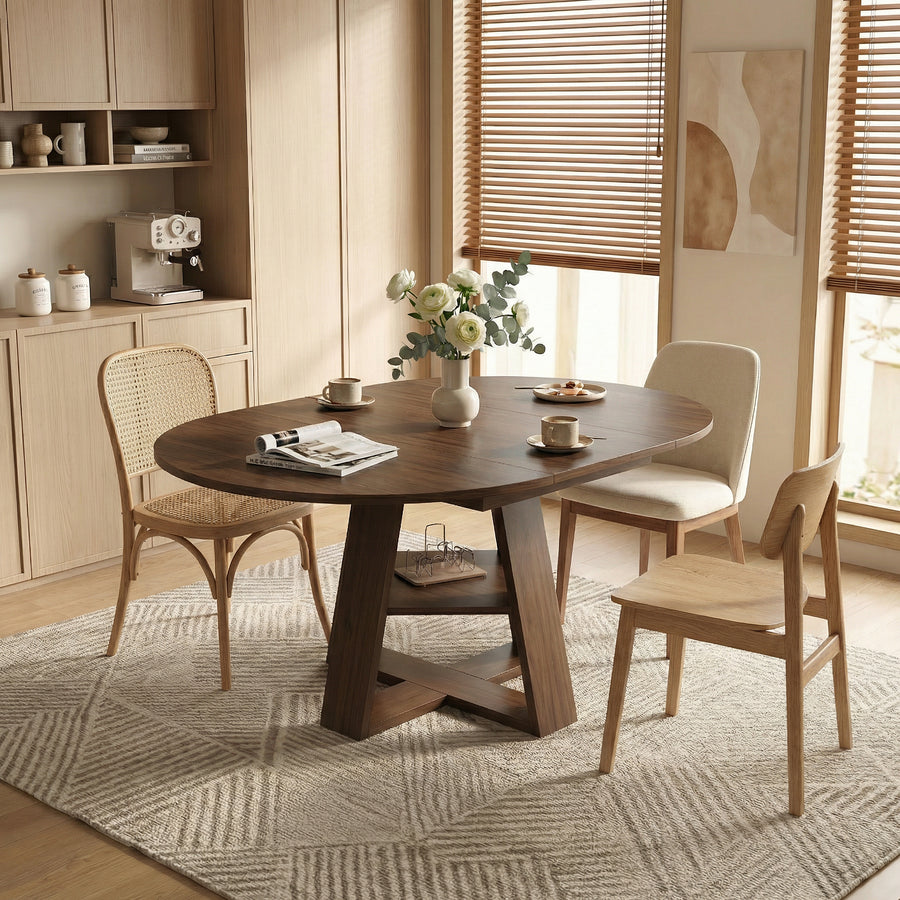 43" -59" Extendable Round Dining Table for 4-8 - Walnut - primary color shot