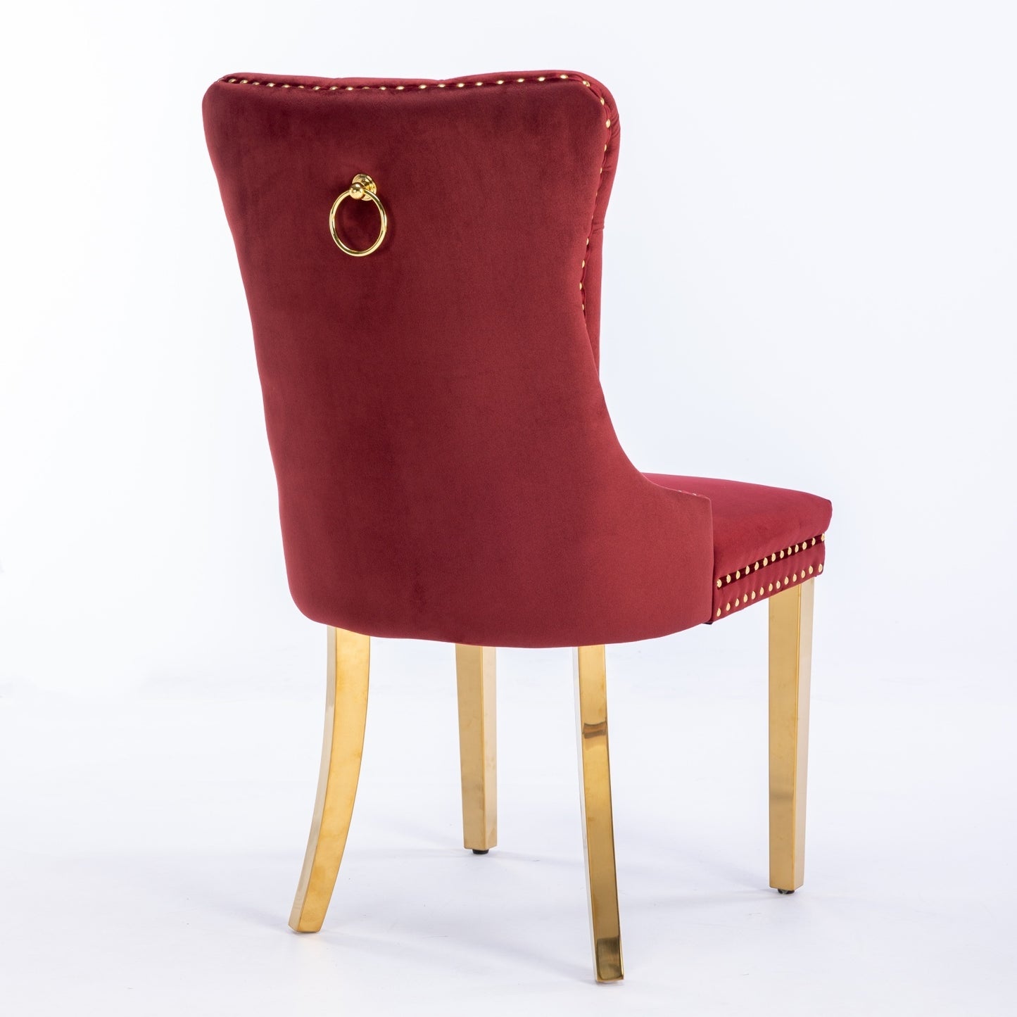 Niki Modern Velvet Side Chair with Nailhead Trim & Gold Leg Set of 2 Burgundy