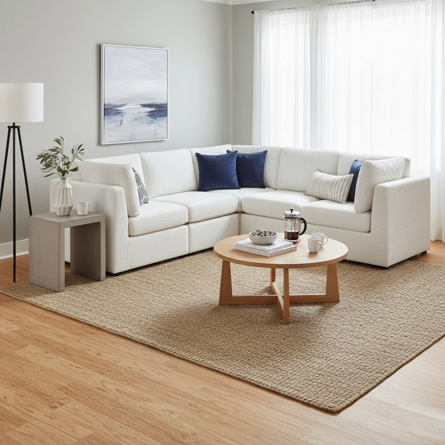 Chauncy 5-PC Sectional in Ivory with Performance Fabric, Modular Design - detail view 5