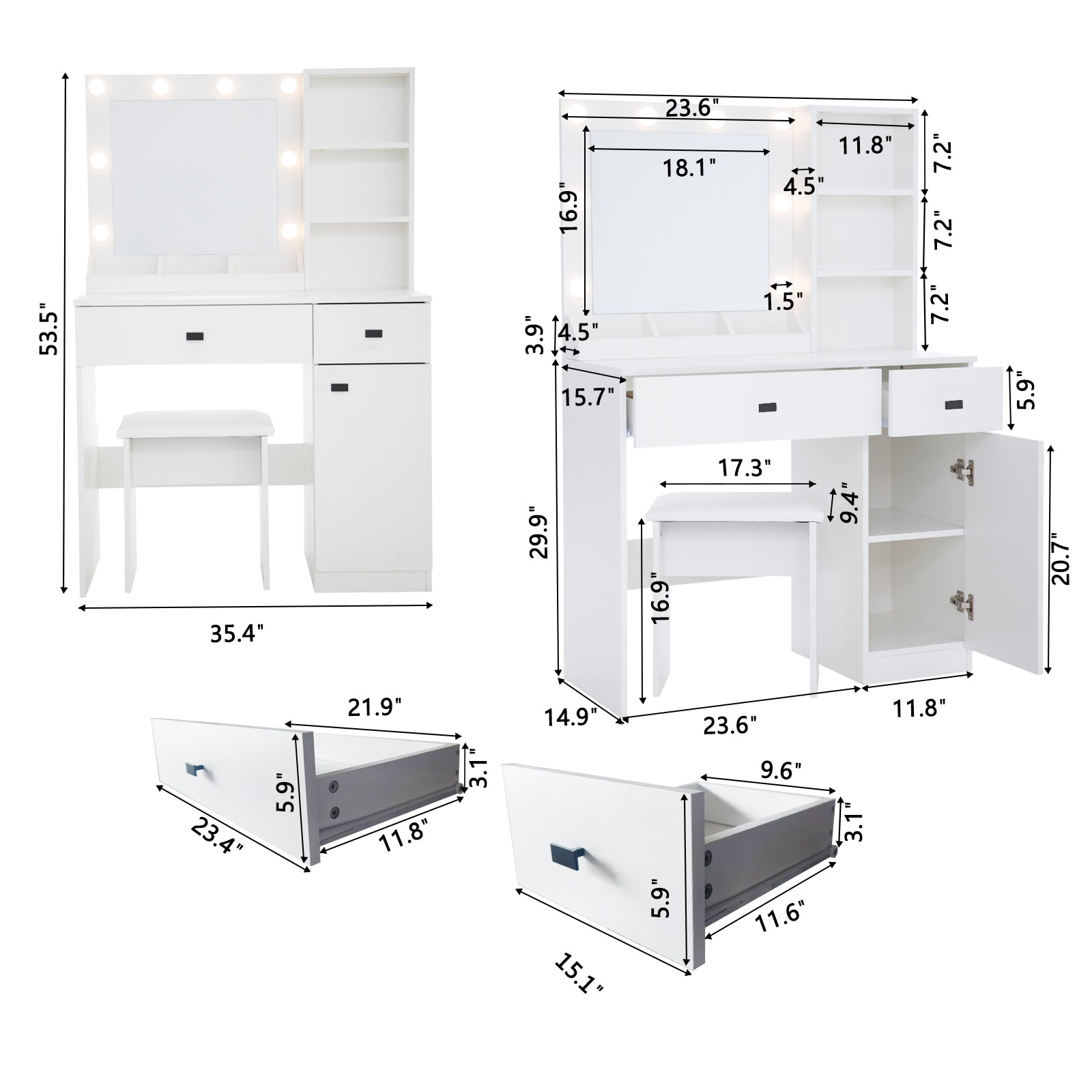Mabel Contemporary White Vanity Set
