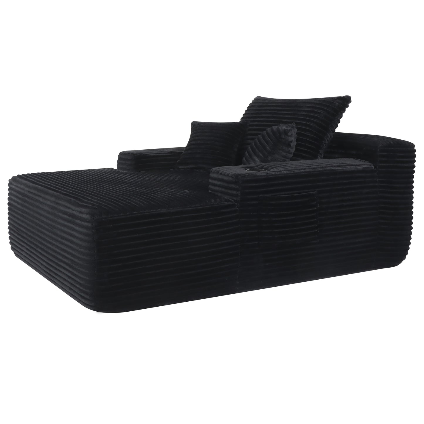 NEW Convertible Chaise Lounge Chair Plush with Wide Armrest & Throw Pillows - Black - detail view 8