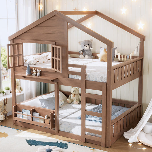 Full Size Bunk Bed/loft Bed with Bookshelf - Natural - primary color shot