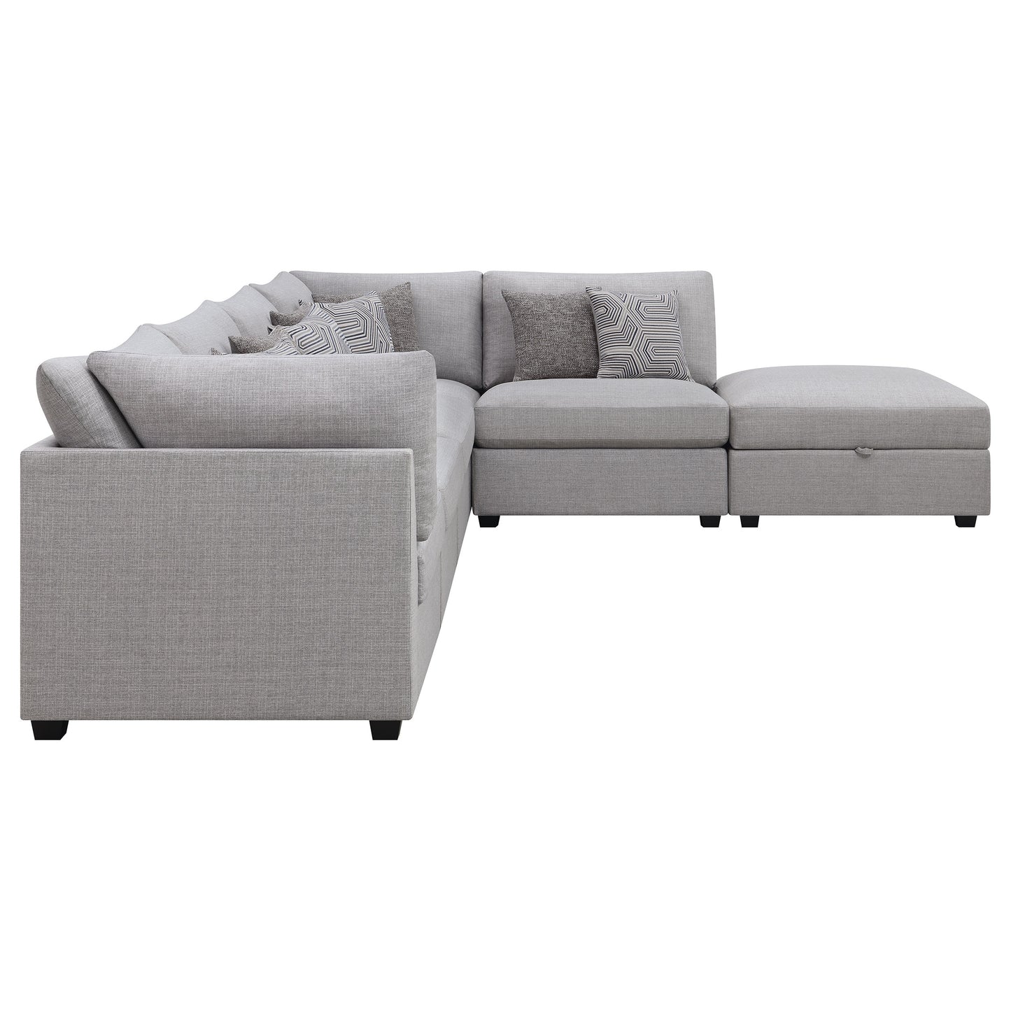 Cambria 6 Piece Light Grey Linen Modular Sectional & Ottoman Set