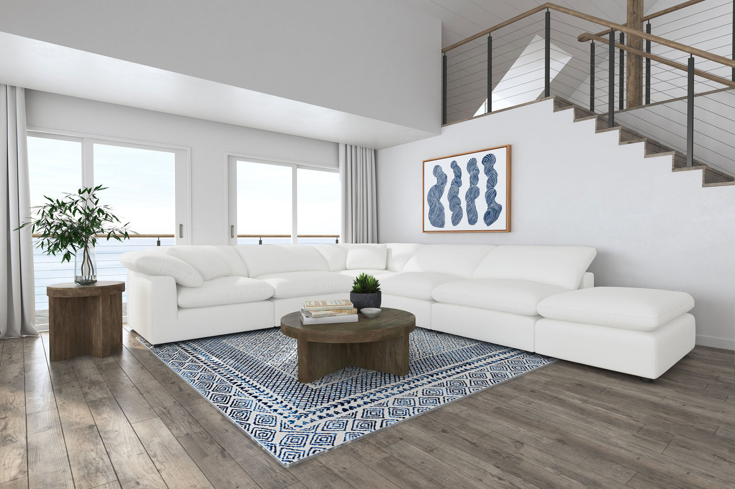 Raleigh 6-Piece Boucle Upholstered Modular Sectional, Ivory