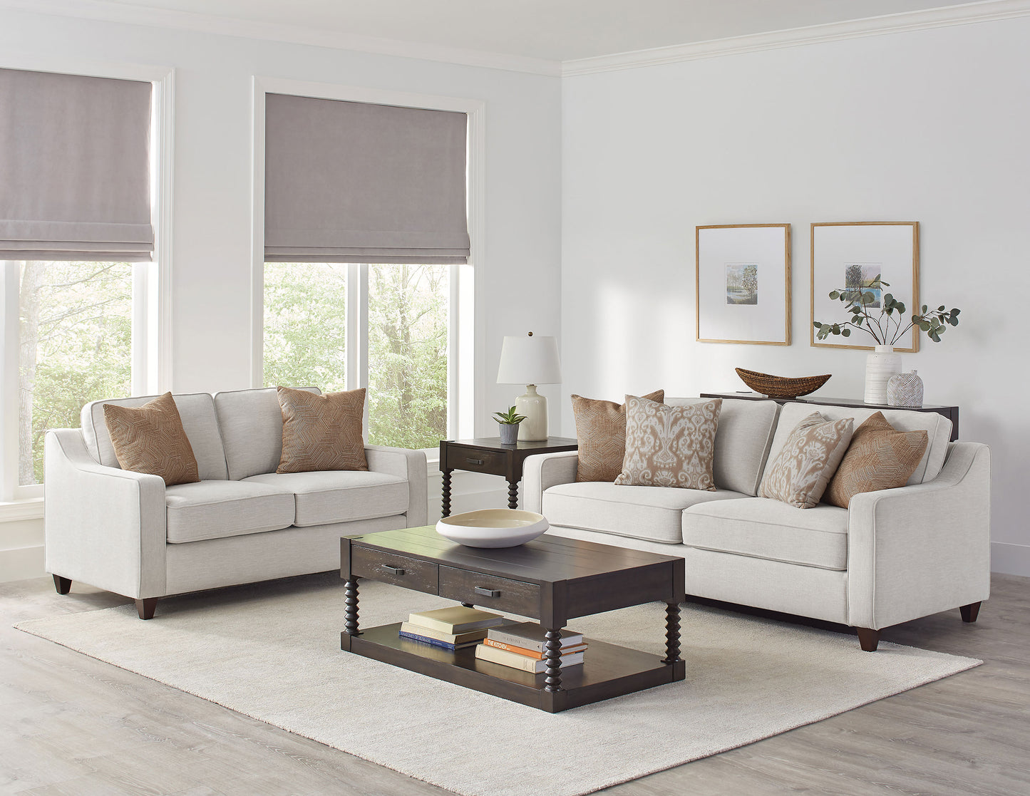 Christine 2-piece Upholstered Sloped Arm Sofa Set Beige