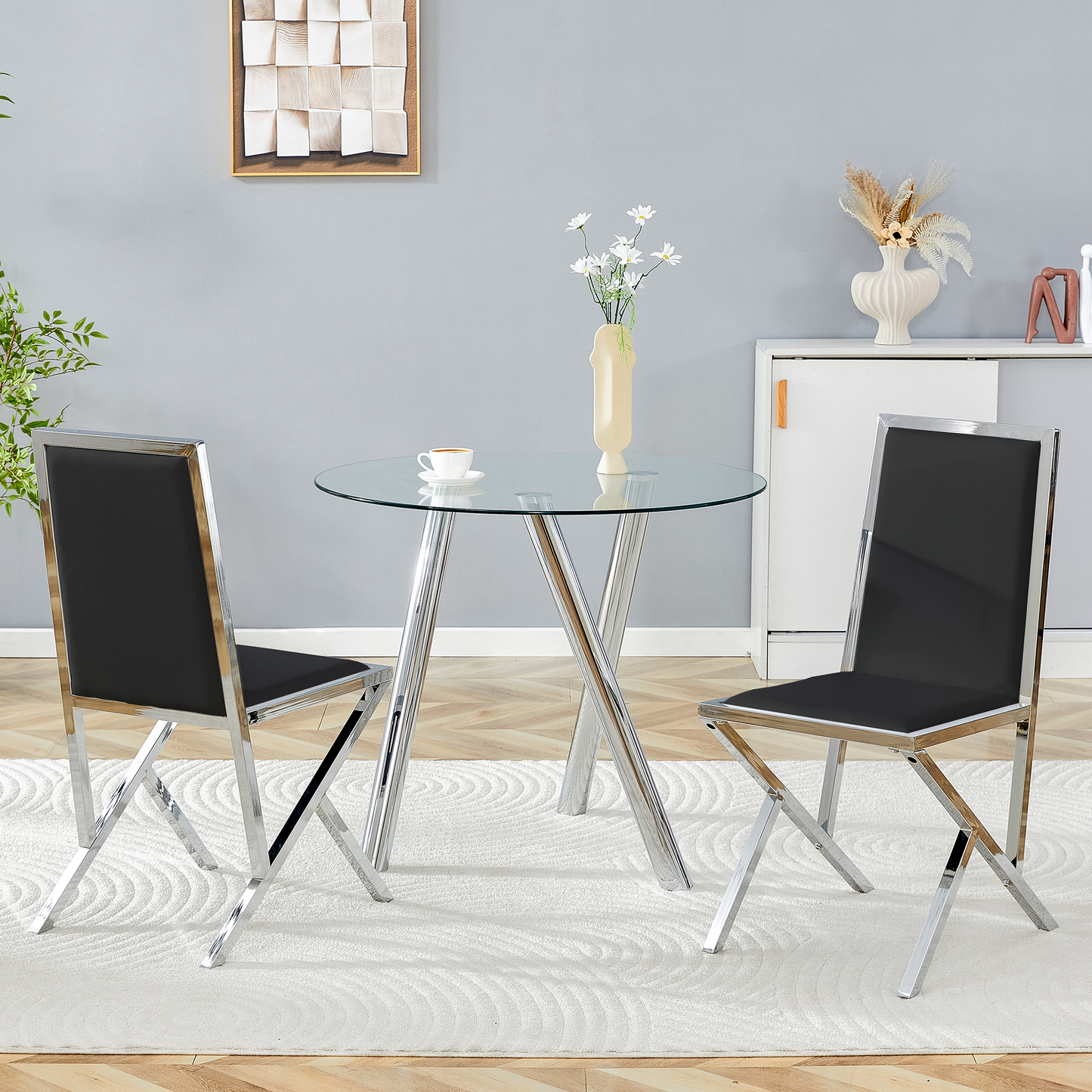 Black Upholstered Fabric Steel Frame Dining Chairs with Silver Legs (set of 2) - detail view 2