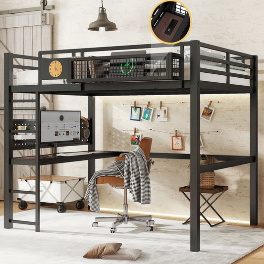 Full Size Loft Bed Frame with Desk - Black - primary color shot