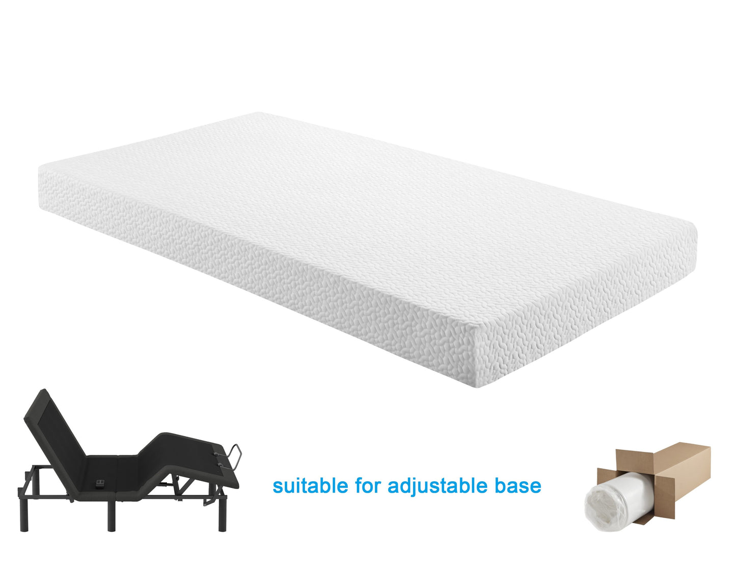 8-inch Twin Size Bed Mattress Gel-Infused Memory Foam Mattress, Firm, White, Mattress in a Box