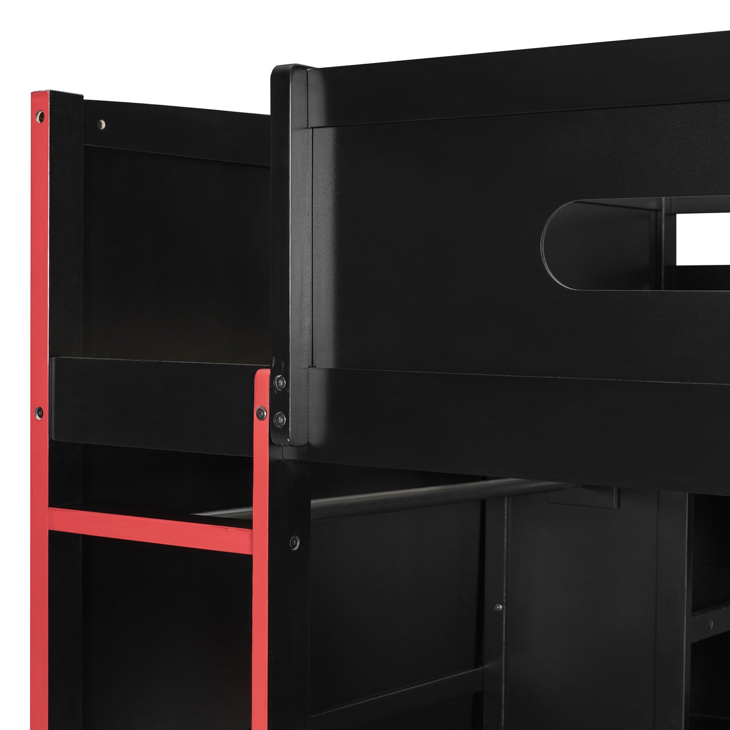 Full Size Wood Loft Bed with Desk - Red - detail view 8