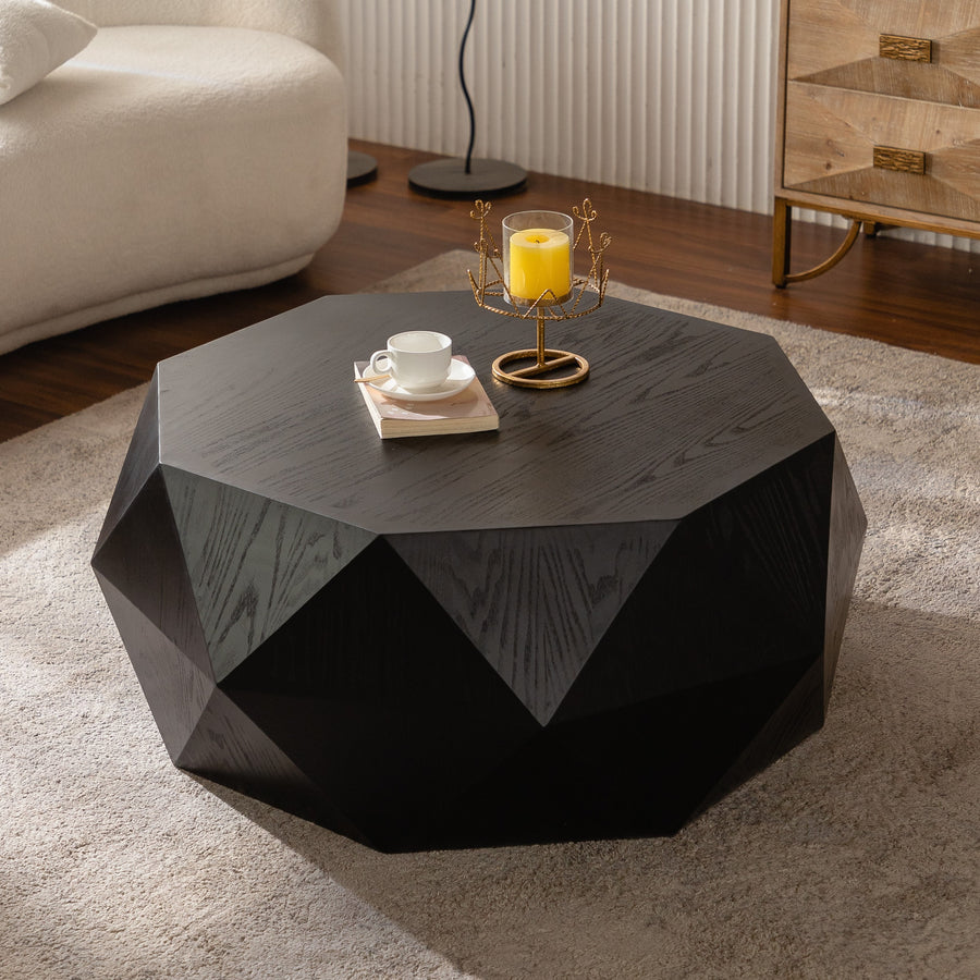 38'three-Dimensional Embossed Pattern Design American Retro Style Coffee Table - Black - primary color shot