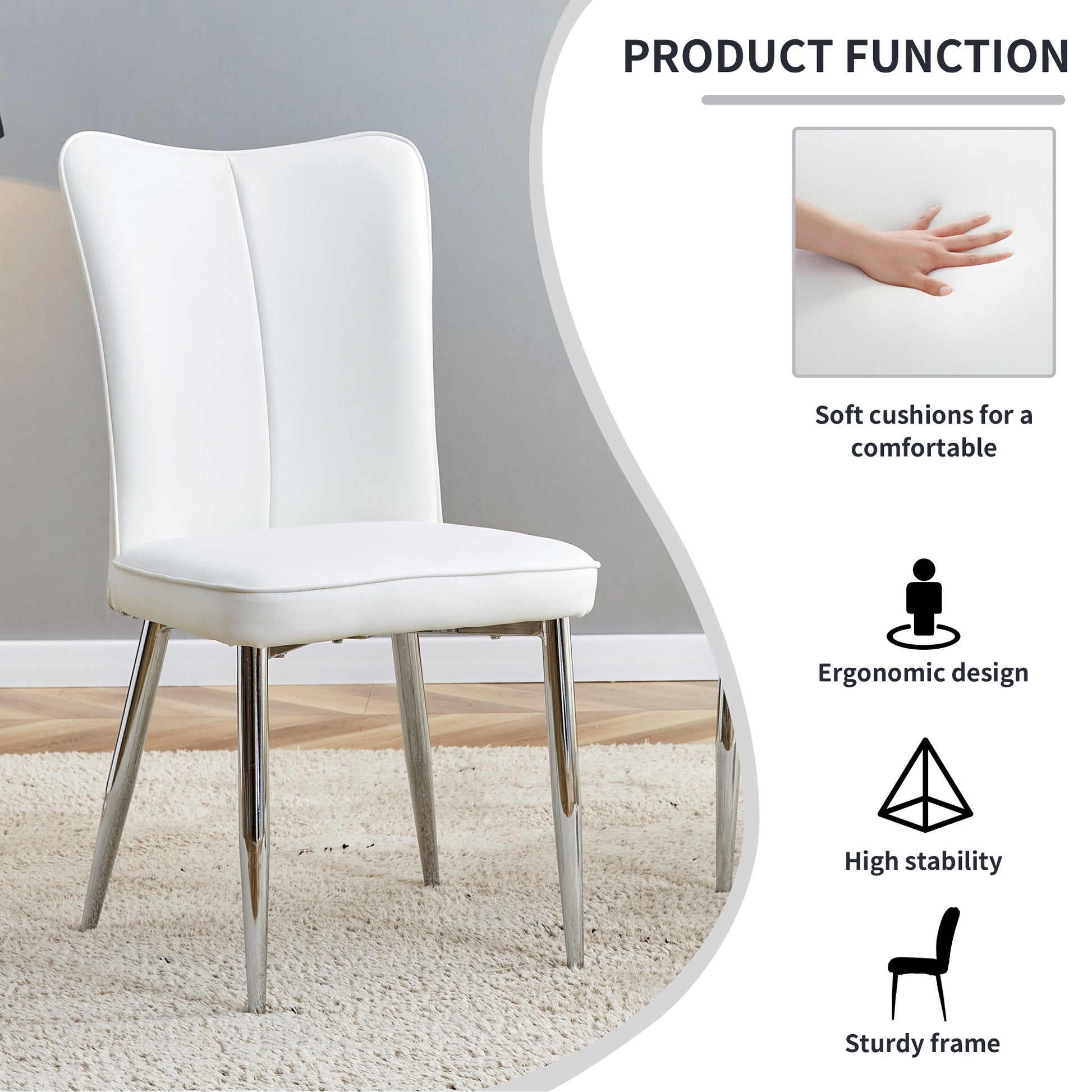 White PU Leather Dining Chairs with Silver Legs (set of 2) - detail view 6