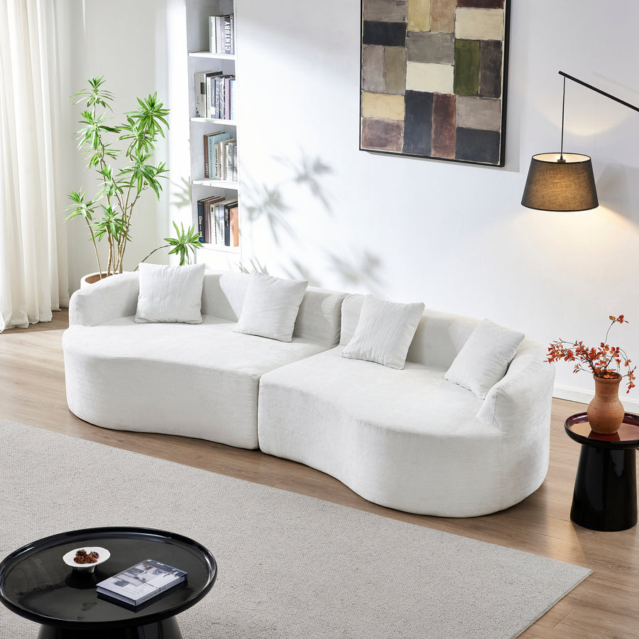 111.02'L Curved Boneless Cloud Sofa, Chenille Fabric Compressed Couch with High-Density Foam, No Assembly Needed, Beige Sofa for Living Room Apartment - primary color shot