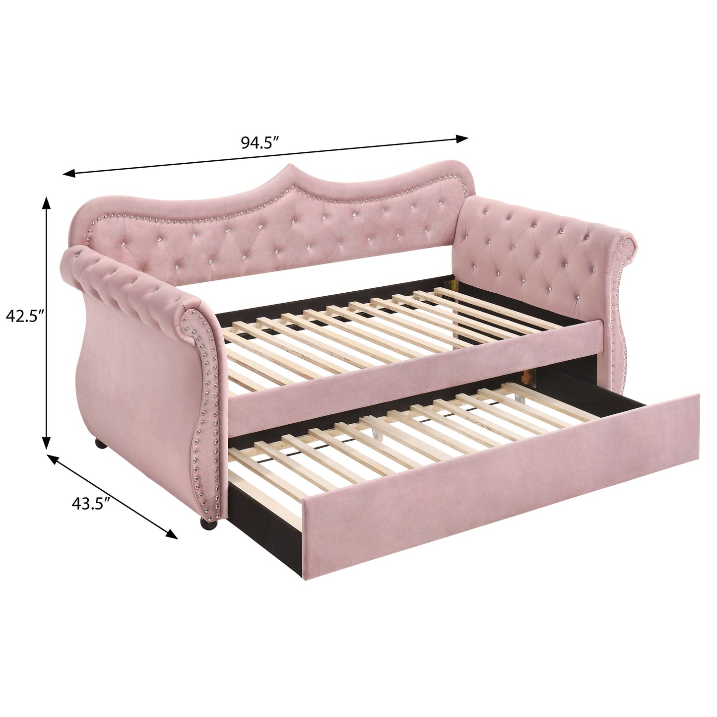 Sharron Pink Velvet Twin Size Glam Daybed with Trundle