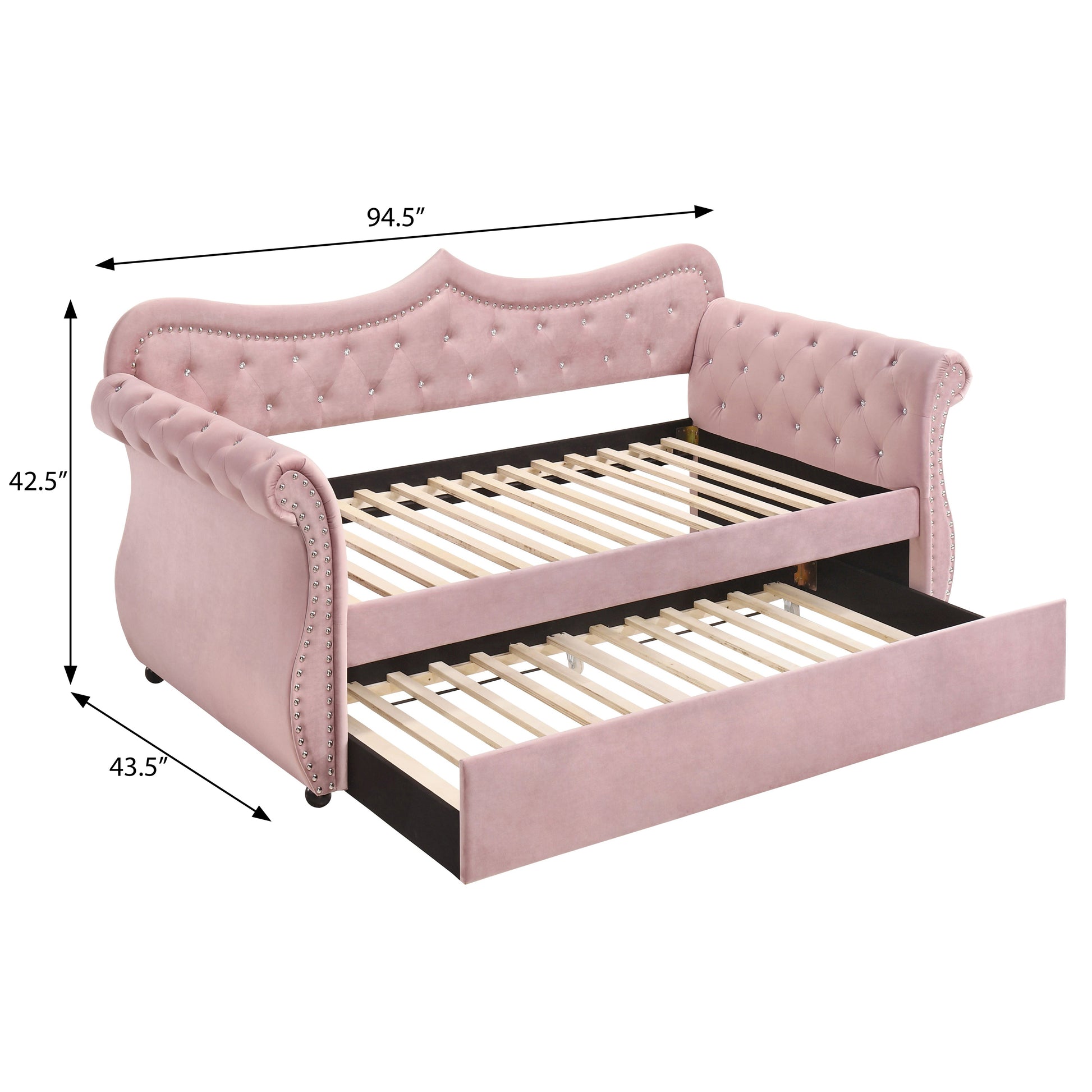 Sharron Pink Velvet Twin Size Glam Daybed with Trundle
