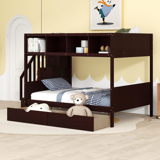 Twin over Full Bunk Bed with Shelfs - Espresso - primary color shot
